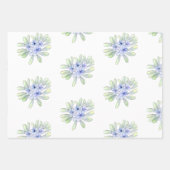 手描きの水彩 かわいい黄色、青、白の野の花 ラッピングペーパーシート (正面3)