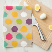 手描きの水玉模様パターン キッチンタオル (四つ折り)