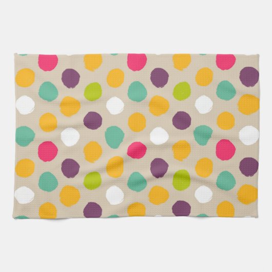 手描きの水玉模様パターン キッチンタオル (横)