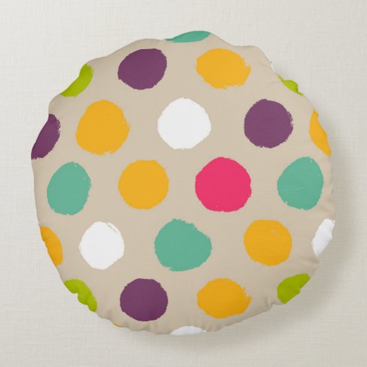 手描きの水玉模様パターン ラウンドクッション (裏面)