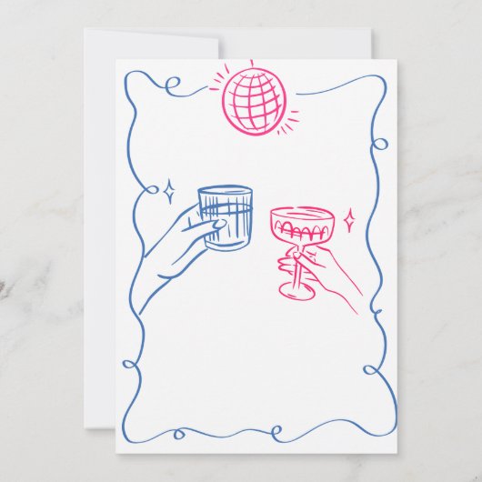 手描きの泡とブライトカップルのシャワー 招待状 (裏面)