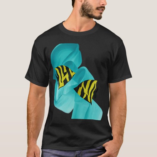 手描きの波と二匹の魚 Tシャツ (正面)