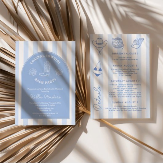 手描きの海岸カウガール・バチェロレッテ・ウィークエンド 招待状