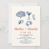 手描きの海岸 レトロな結婚式の招待状 招待状 (正面)