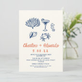 手描きの海岸 レトロな結婚式の招待状 招待状 (スタンド正面)