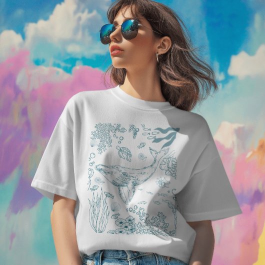 手描きの海洋生物 Tシャツ