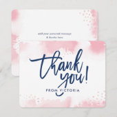 手描きの淡いピンクの水彩で書かれたTHANK YOU NOTE 招待状 (正面/裏面)