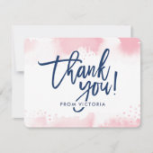 手描きの淡いピンクの水彩で書かれたTHANK YOU NOTE 招待状 (正面)