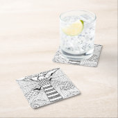 手描きの灯台落書き スクエアペーパーコースター (インサイチュ)