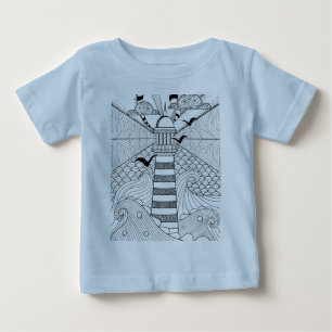 手描きの灯台落書き ベビーTシャツ