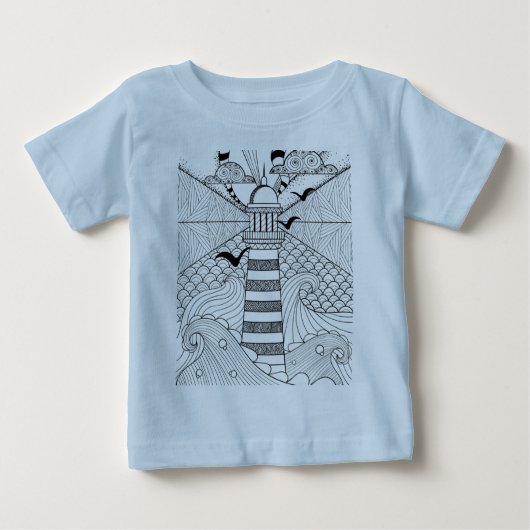 手描きの灯台落書き ベビーTシャツ (正面)