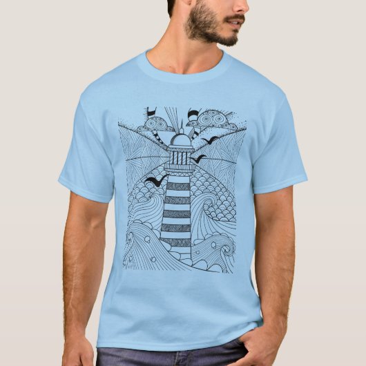 手描きの灯台落書き Tシャツ (正面)
