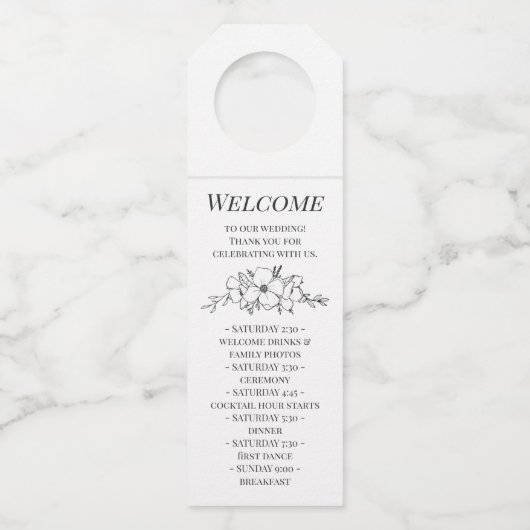 手描きの炭と白い花が乱れない ボトルネックタグ (裏面)