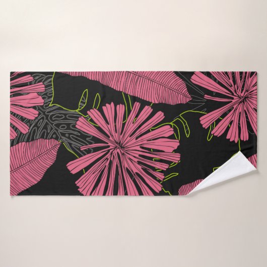 手描きの熱帯葉。異国風の植物。熱帯 バスタオル (バスタオル)