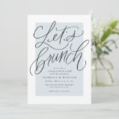 手描きの爽やかな水色の「Let's brunch」デザイン 招待状 (スタンド正面)