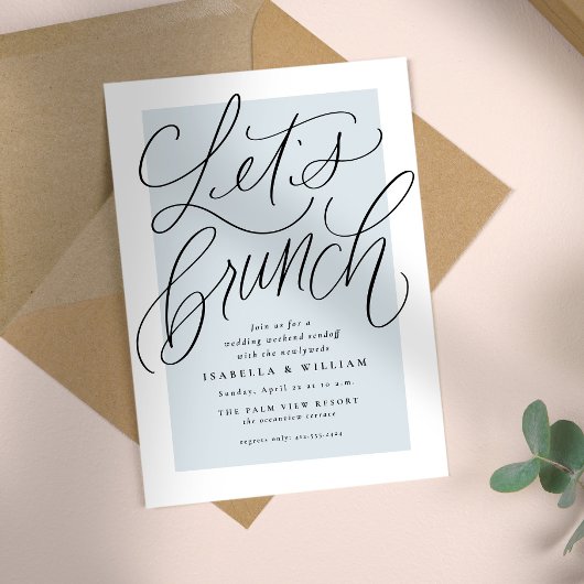 手描きの爽やかな水色の「Let's brunch」デザイン 招待状