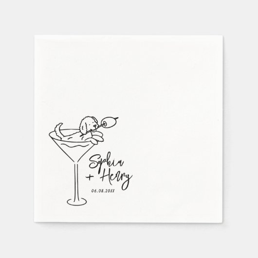 手描きの犬とマルティお洒落ニ結婚の スタンダードカクテルナプキン (正面)