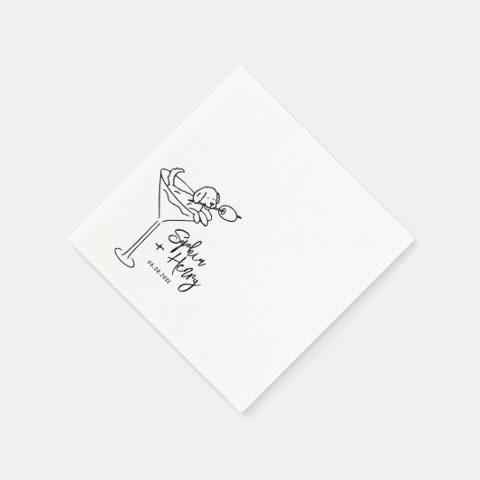 手描きの犬とマルティお洒落ニ結婚の スタンダードカクテルナプキン (角)