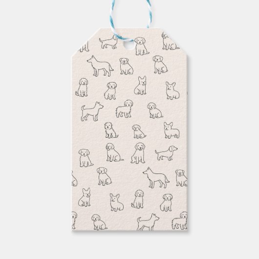 手描きの犬のモノクロパターン  ギフトタグ (正面)