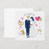 手描きの独創的な「新婚おめでとう」カップル落書き 招待状 (正面/裏面)