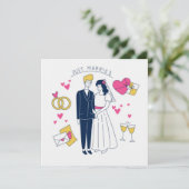 手描きの独創的な「新婚おめでとう」カップル落書き 招待状 (スタンド正面)