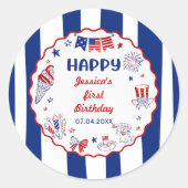 手描きの独立記念日テーマの誕生日 ラウンドシール (正面)