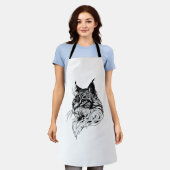 手描きの猫の肖像画 エプロン (着用した状態)