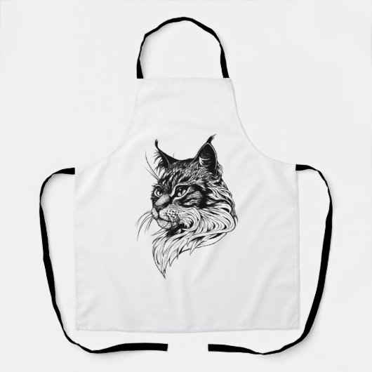 手描きの猫の肖像画 エプロン (正面)