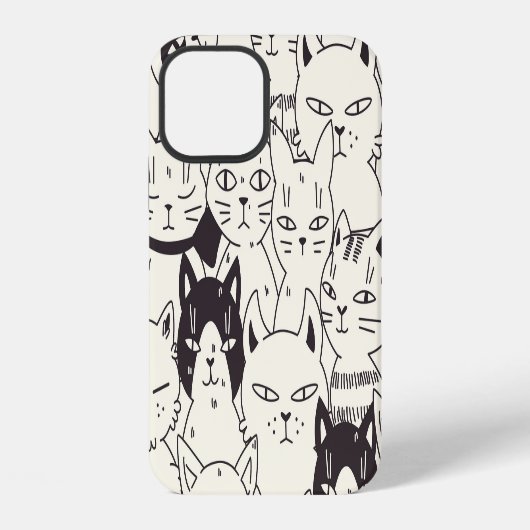 手描きの猫の落書きシームレスパターン iPhoneケース (裏面)