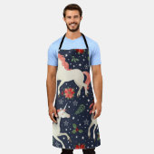 手描きの生レモン模様を木目地に塗る エプロン (着用した状態)