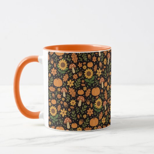 手描きの田舎風の秋のパターンのコーヒーマグ マグカップ (左)