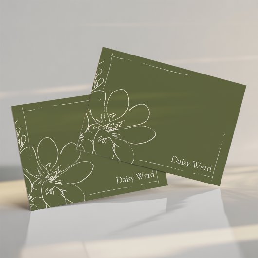 手描きの田舎風の野生の花のグリーン オリジナルデザイン ノートカード