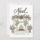 手描きの田舎風暖炉のクリスマス Noel シーズンカード (正面)
