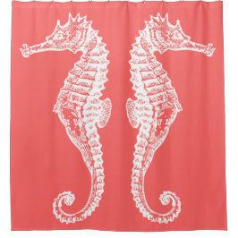 手描きの白いタツノオトシゴの上品な珊瑚 シャワーカーテン