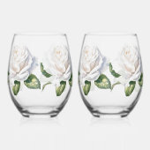 手描きの白いバラ ステムなしワイングラス (裏面)