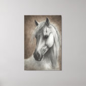 手描きの白馬の肖像画 キャンバスプリント (正面)