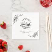 手描きの白鳥のヴィンテージ フラワー 結婚式 スタンダードカクテルナプキン (インサイチュ)