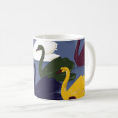 手描きの白鳥、青い湖のパターン。 コーヒーマグカップ (正面右)