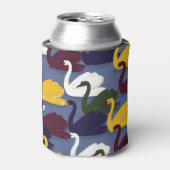 手描きの白鳥、青い湖のパターン。 缶クーラー (缶正面)