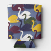 手描きの白鳥、青い湖のパターン。 缶クーラー (裏面)