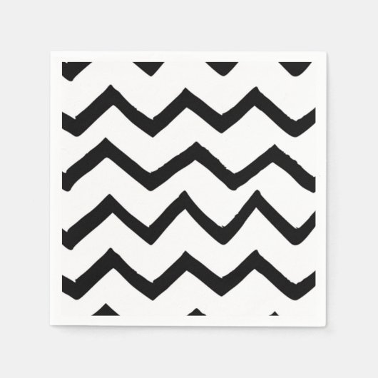 手描きの白黒のチブロン模様 スタンダードカクテルナプキン (正面)