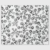 手描きの白黒の水彩画の花 ラッピングペーパー (フラット)