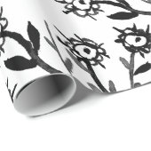 手描きの白黒の水彩画の花 ラッピングペーパー (ロールコーナー)