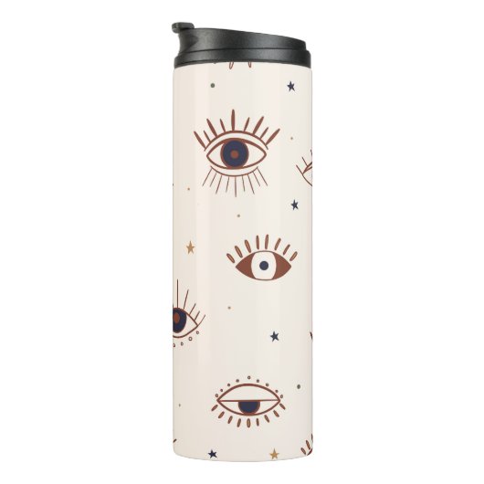 手描きの瞳は神秘的な継ぎ目のない模様。イビル・イ タンブラー (回転右)