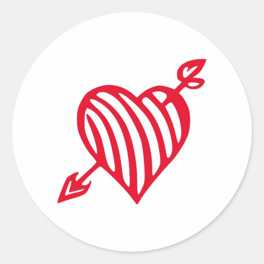 手描きの矢印付きストライプハートデザイン ラウンドシール (正面)