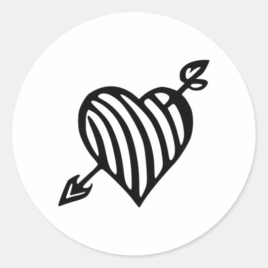 手描きの矢印付きストライプハートデザイン ラウンドシール (正面)