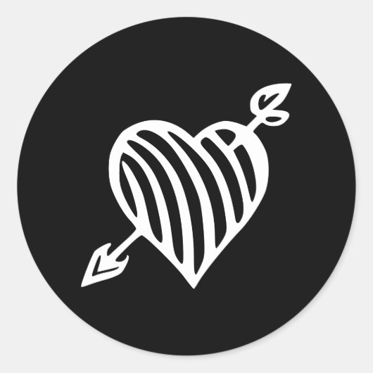 手描きの矢印付きストライプハートデザイン ラウンドシール (正面)