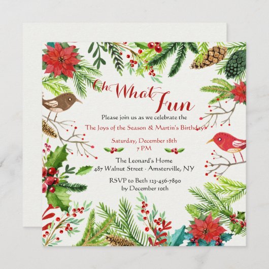 手描きの祝日の誕生日パーティーの招待 招待状 (正面/裏面)