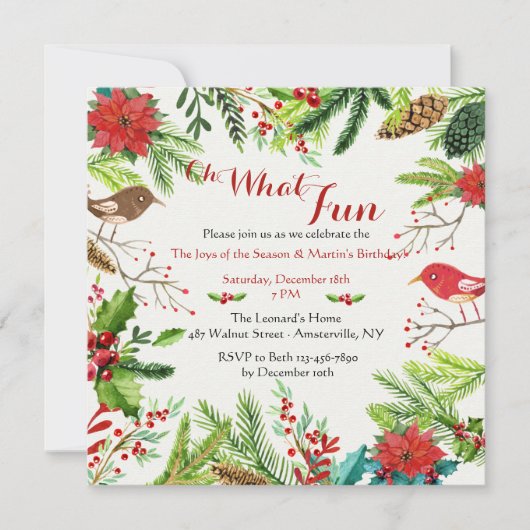 手描きの祝日の誕生日パーティーの招待 招待状 (正面)