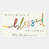 手描きの祝福クリスマスグリーティングステッカー 長方形シール (正面)